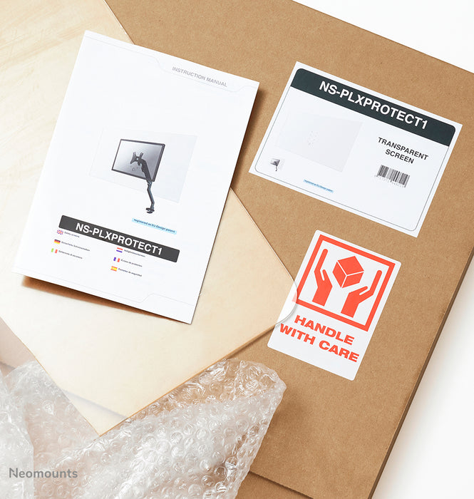 NS-PLXPROTECT2 is a transparent screen for 2 flat screens and provides distance protection on the work floor - Transparent acrylic, 100% recyclable | PLXPROTECT from is registered as an EU Design patent |