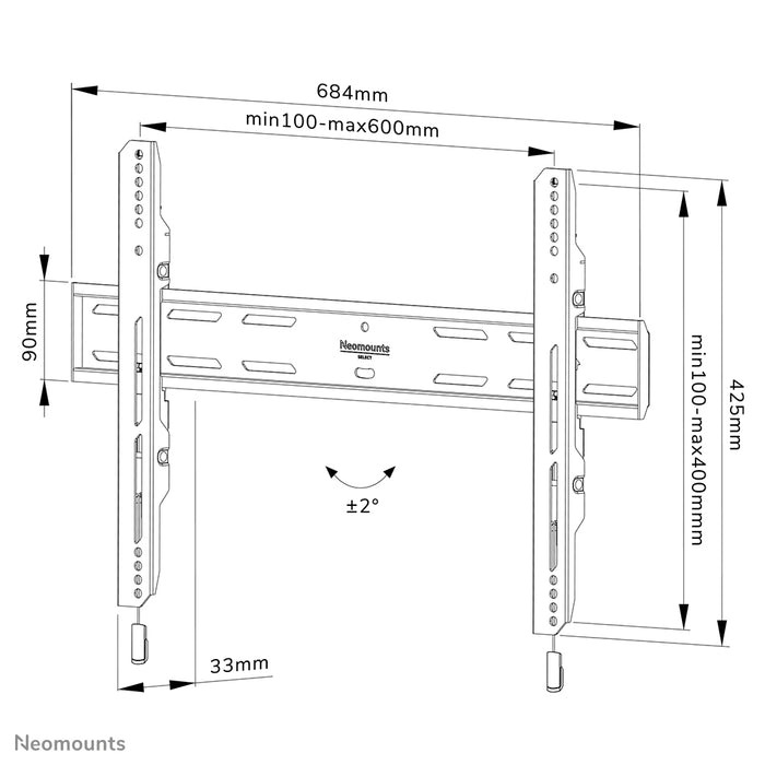 WL30S-850BL16 flat wall mount for 40-82 inch screens - Black