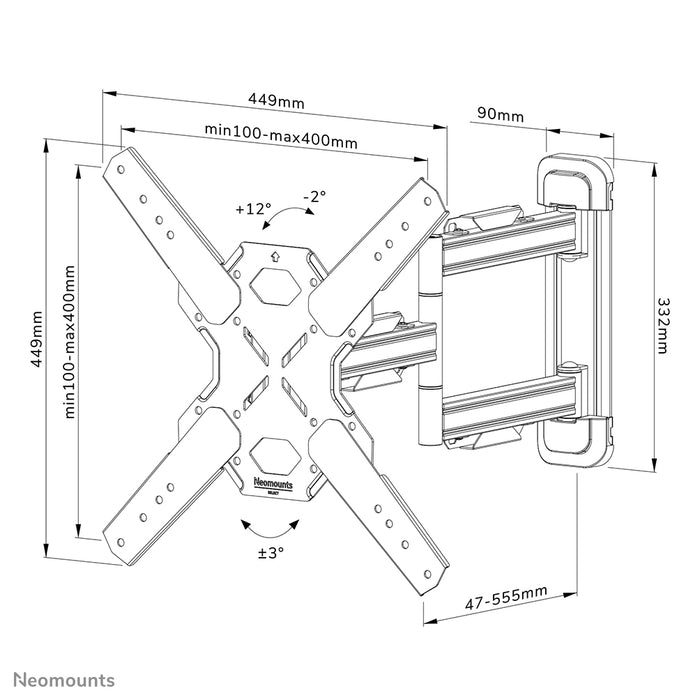 WL40S-850BL14 full motion wall mount for 32-65 inch screens - Black
