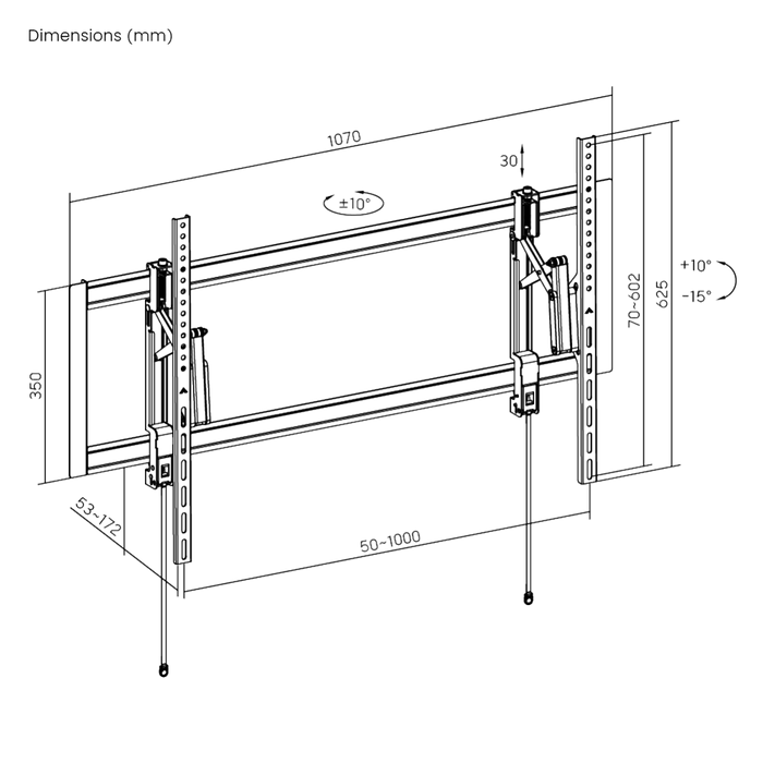 Sliding, turning and tilting TV bracket for mantelpiece mounting 55-105 inches and 80 kilos