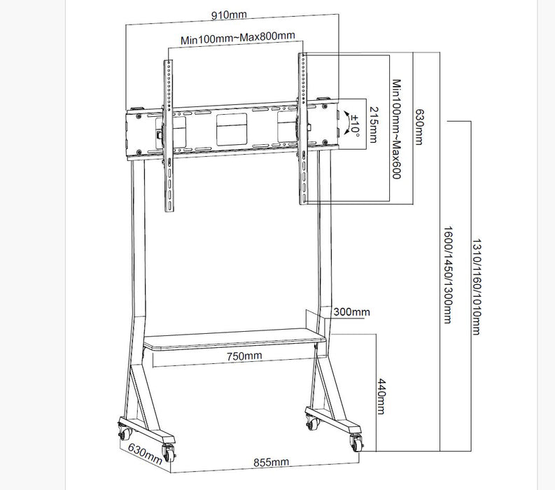 Mobile TV stand for trade fair or meeting room, elegant model