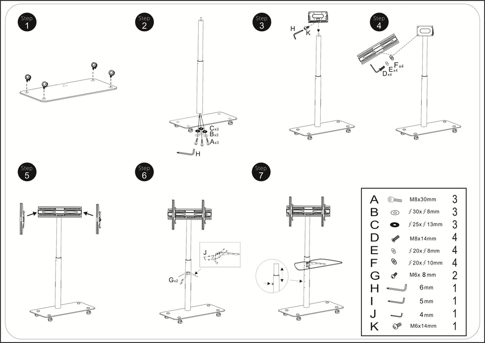 TV floor stand adjustable in height 30 cm VESA 600-400