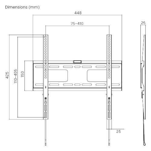 Wolff Mount Universal Flat TV Wall Mount up to 55 inches | Lockable | VESA 400x400 | Only 2.5 cm from the Wall