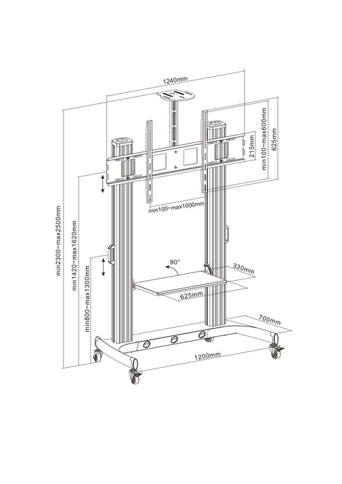 Large mobile presentation bracket - Maximum 150KG and 110 inches