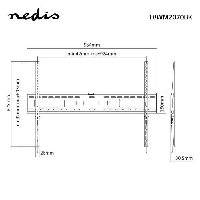 Flat wide wall bracket for screens up to 100 inches