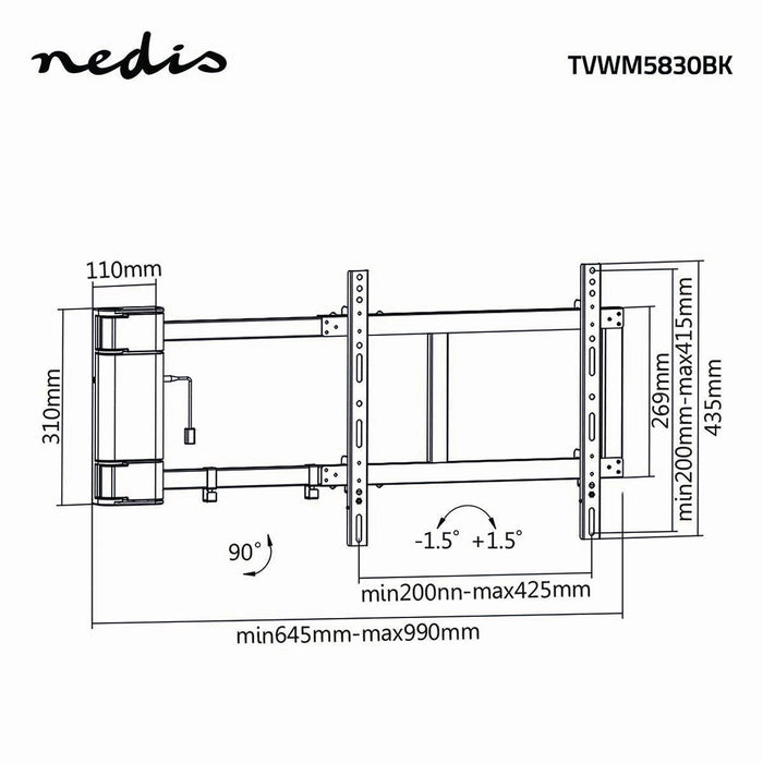 Electric TV Wall Bracket 32-60" | Max. 40 kg | 90° rotation angle | Remote control