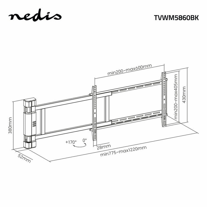 Electric TV Wall Bracket 32-60" | Max. 40 kg | 90° rotation angle | Remote control