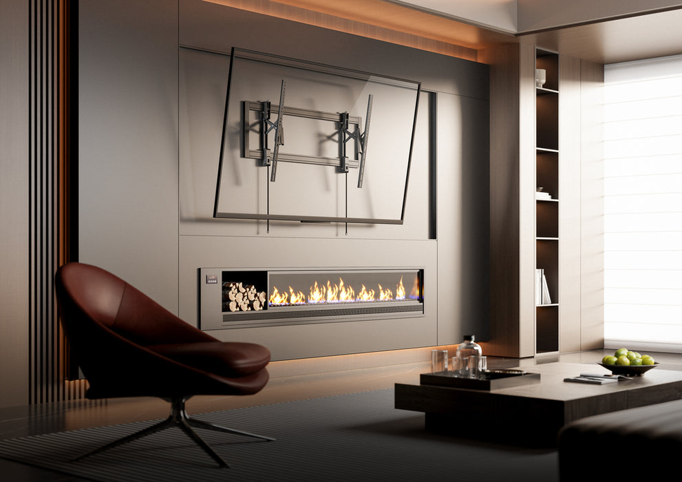 Sliding, turning and tilting TV bracket for mantelpiece mounting 55-105 inches and 80 kilos