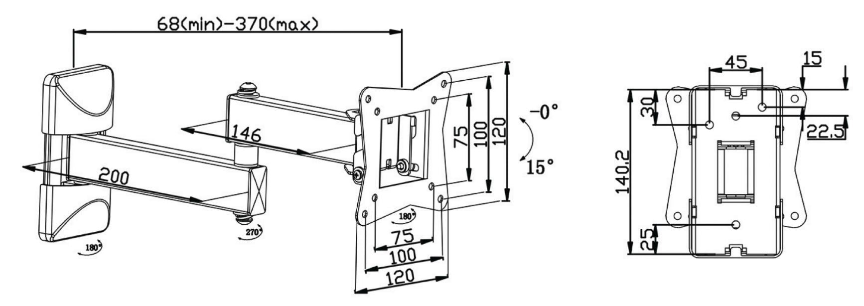 Wall bracket rotatable and tiltable for screens up to 32"