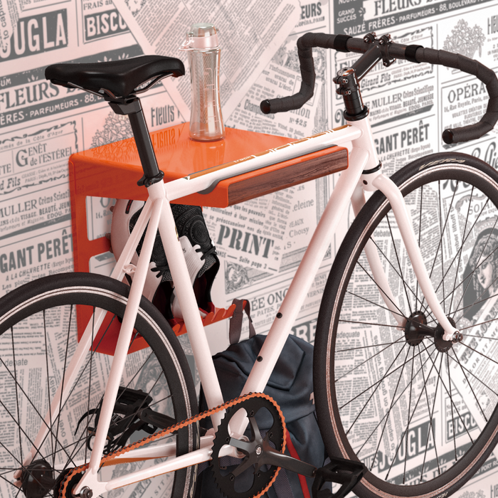 Wolff Mount Metal Road Bike Wall Mount with Storage Shelf, Black