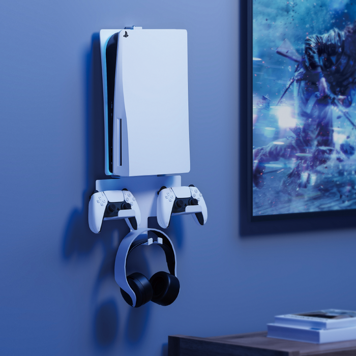 Wolff Mount PS5 Holder – Wall Mount for PlayStation 5 and Controllers – White