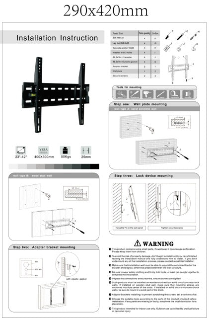 2nd chance Flat wall bracket for screens up to 42" Only 2.5 cm [Vesa 300x400mm]